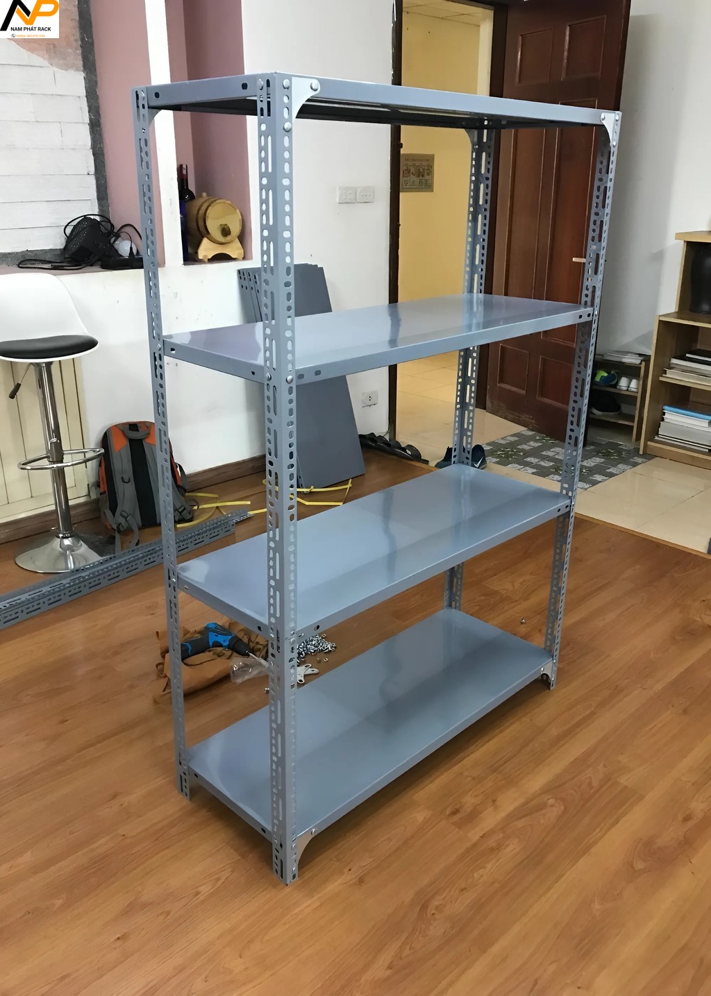 Kệ Sắt V Lỗ 4 tầng: Cao 1.5m, dài 1m, rộng 0.4m