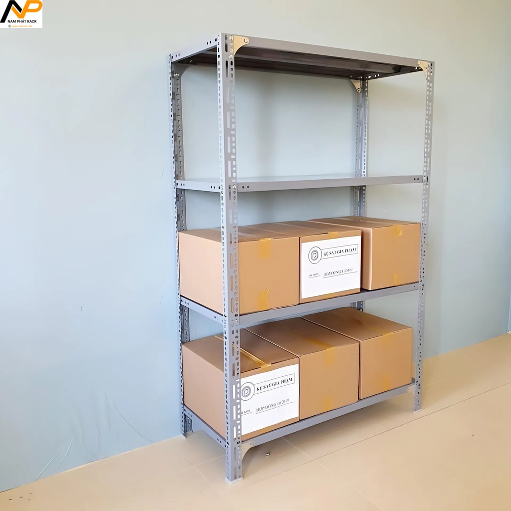 Kệ Sắt V Lỗ 4 tầng: Cao 1.5m, dài 1m, rộng 0.5m